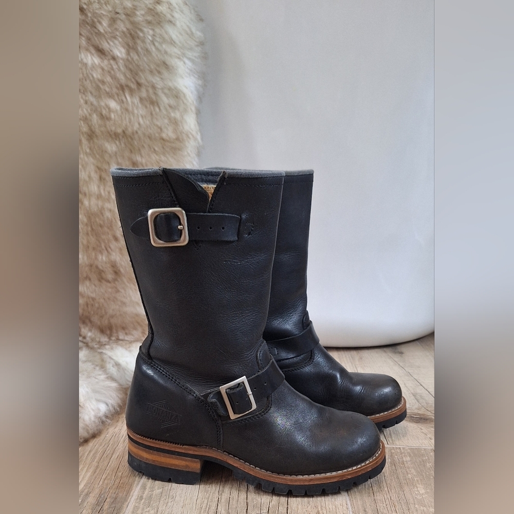 Vintage Bonanza Black Leather Motorcycle Boots Sz.6.5 ( Steeltoe?)